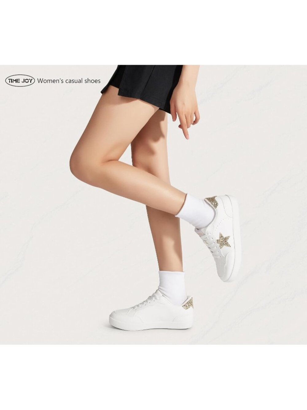 Women's White/Gold Glitter Stylish Sequins Lace-Up Low Top Fashion Star Sneakers - Picture 7 of 7